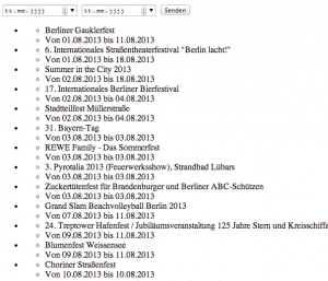 Abbildung 2: Django zeigt nun eine Liste der geplanten Feste an. Diese lässt sich jetzt in das passende Stylesheet der Webseite einbetten.