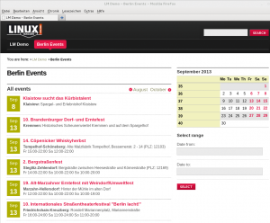 Abbildung 4: Aus einem von Magnolia CMS bereits mitgelieferten Template wird mit kleinen Anpassungen die HTML-Seite mit der Veranstaltungsübersicht.