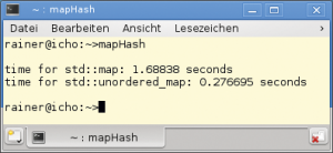 Abbildung 2: Performancevergleich von &raquo;std::map&laquo; und &raquo;std::unordered_map&laquo;, nicht optimiert.