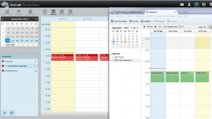 Abbildung 4: Links Roundcube, der Webmailclient von Kolab, rechts der gleiche Kalender in Thunderbird. Weil der Mozilla-Mailer nicht für den Unternehmenseinsatz gedacht war, zeigt er als Groupware-Client Schwächen.