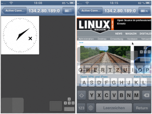 Abbildung 5: I-SSH für I-OS-Geräte bietet einen integrierten X-Server, der neben X11-Anwendungen (hier Xclock) auch Firefox starten kann.