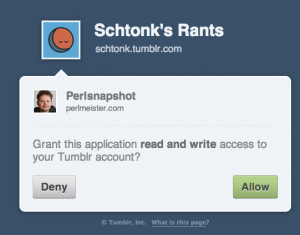 Abbildung 8: Der User autorisiert das Skript zum Posten von neuen Tumblr-Artikeln.