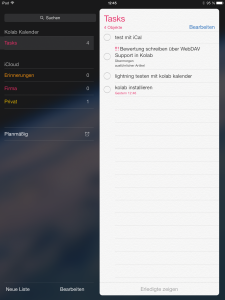 Abbildung 8: Die iPhone-App Erinnerungen gleicht auf Wunsch alle Aufgaben mit dem Kolab Server ab.