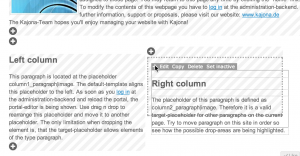 Im Portal-Editor von Kajona 4.3 kann der Anwender Elemente per Drag-and-Drop anordnen.