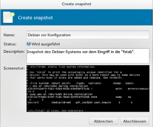 Abbildung 1: Beim Anlegen eines Snapshots muss man nur einen Namen vergeben, den Screenshot schießt VMM automatisch.