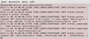 Abbildung 2: Installation geglückt: Tntnet schreibt sein HTTP-Access- und das Error-Protokoll auf das Terminal.
