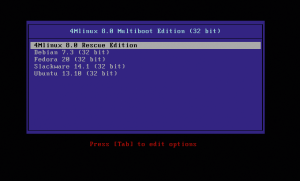 Abbildung 1: Ein Rettungssystem zum Wiederherstellen von Daten, oder aber Fedora, Debian, Slackware oder Ubuntu bootet 4M.