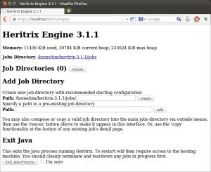 Abbildung 1: Die Weboberfläche von Heritrix besteht nur aus einzelnen HTML-Formularen. Zwischen ihnen wechseln Anwender über die Vor- und Zurück-Buttons ihres Browsers.