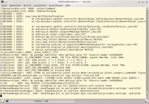 Abbildung 3: »adb logcat« gibt das Systemprotokoll aus, hier beim Display-Entsperren und Backupversuch.