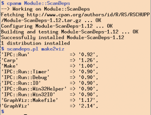 Abbildung 4: Das Skript »make2viz« zieht einige versteckte Module heran, wie Module::ScanDeps schnell herausfindet.