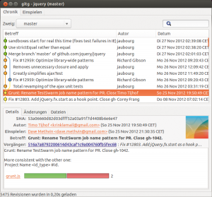 Abbildung 5: Gitg ist zwar übersichtlich und visualisiert die Branches und Commits, dafür bietet das Gnome-Tool nur wenige Funktionen.