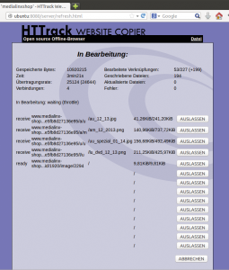 Abbildung 6: Webhttrack-Nutzer dürfen einzelne Downloads abbrechen. Sinnvoll ist das beispielsweise bei sehr großen Dateien oder Archiven.