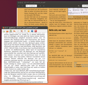 Abbildung 7: Gpdftext lässt sich durch die Spalten im Linux-Magazin-Artikel verwirren. Insbesondere das Ende beider Texte zu vergleichen, lohnt.