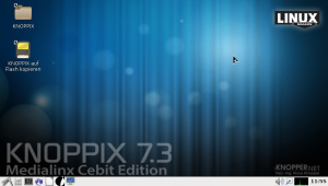 Abbildung 4: Die meisten Anwender betreiben Knoppix von USB-Stick. Darum präsentiert der Desktop gleich das passende Icon.