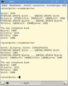 Abbildung 5: Gemeinsames Lesen und Schreiben eines Telefonbuchs mit Reader-Writer-Locks.