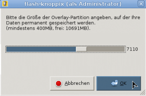 Abbildung 7: Die beschreibbare Partition darf sich über den Rest des Sticks ziehen.