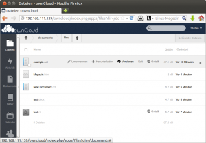 Abbildung 4: Owncloud speichert die Dokumente als Dateien und macht sie über viele Protokolle zugänglich. Zum Bearbeiten per Web ODF bietet es aber ausschließlich ODT-Dokumente an.