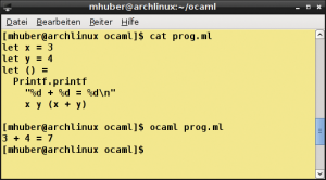 Abbildung 2: Das erste Ocaml-Programm ist schnell ausgeführt.