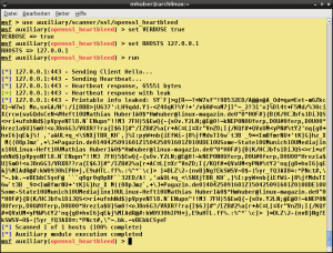 Abbildung 1: Metasploit-Angriff gegen einen Apache-Webserver mit verwundbarem Open-SSL-Modul.