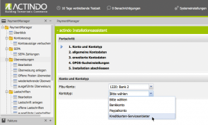 Abbildung 5: Ein Installationsassistent führt durch die Konteneinrichtung im »PaymentManager« von Actindo. Benutzer haben die Wahl zwischen Bank- und Paypal-Konten sowie Kreditkarten-Service-Anbietern.