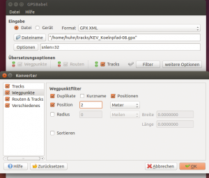 Abbildung 1: Das GPS-Babel-GUI starten Nutzer über »gpsbabelfs-bin«. Es bietet komfortablen Zugriff auf die Optionen und Filter.