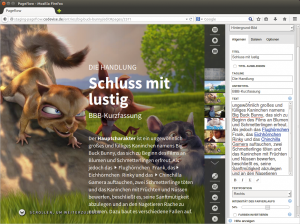 Abbildung 2: Der Seitentyp &raquo;Hintergrund-Bild&laquo; eignet sich für relativ statische Seiten mit fixer Grafik und darübergelegtem Text. Der Wysiwyg-Editor unterstützt nur rudimentäre Auszeichnungen.