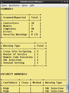 Abbildung 2: Brakeman findet SQL-Injections und weitere Fehler durch statische Analyse des Codes von Rails-Anwendungen.