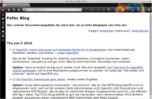 Abbildung 2: Felix "Fefe" von Leitner sammelte in seinem Verschwörungstheorie-Blog ausführlich – bisweilen genüsslich – die Links und Status-Updates zum Heartbleed-Desaster.