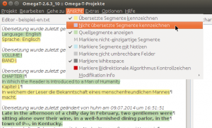 Abbildung 1: Die gesamte Übersetzungsarbeit findet in einem einzigen Editorfenster statt. Zur besseren Übersicht setzt Omega T ein paar Farbtupfer.
