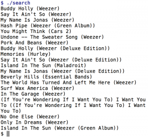 Abbildung 3: Ohne Registrierung erlaubt Spotify allgemeine Suchabfragen, wie hier nach den veröffentlichten Titeln der Band "Weezer".