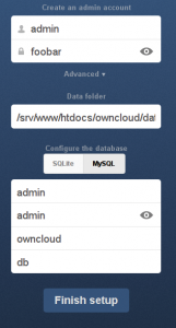 Abbildung 3: Die Owncloud-Setup-Routine nach dem Deployment.