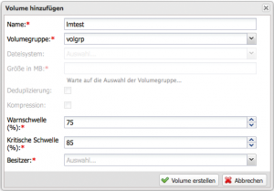 Abbildung 4: Das Hinzufügen einer Volume-Group per LVM erledigt Open Attic über diesen Dialog.