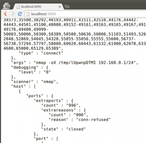 Abbildung 1: Die Json-Ausgabe des Nmap-Daemon.