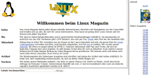 Abbildung 6: Kein Recht auf Vergessen: Die Webseite des Linux-Magazins spielt 1996 alle Design-Trümpfe aus.