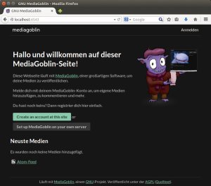 Abbildung 1: Hat die Installation geklappt, liefert Mediagoblin diese Webseite an potenzielle Nutzer aus.