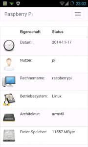 Abbildung 1: Daten wie der Rechnername, der freie Speicherplatz und die Uptime lassen sich dank Bootstrap auch über das Smartphone abfragen.