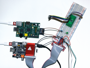 Abbildung 4: Der Raspberry Pi und das Hummingboard mit einer Steckplatine.