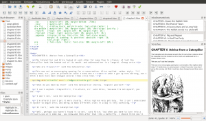 Abbildung 7: In der Quelltextansicht färbt Sigil HTML- und CSS-Code ein und hebt die aktuelle Zeile hervor. Wie sich Änderungen auf das Dokument auswirken, zeigt die Vorschau auf der rechten Seite an.
