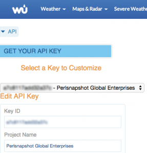 Abbildung 4: Der API-Key auf Weather Underground besteht aus einer 18-stelligen Hexzahl.