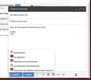 Abbildung 4: Web PG und ein Browserplugin verschaffen Gmail-Nutzern doch noch Gelegenheit, Nachrichten zu verschlüsseln.