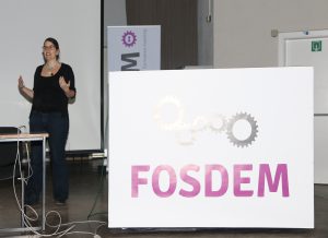 Nachsprechen: "That's not cool" Karen Sandler bei ihrer Keynote auf der Fosdem 2015.