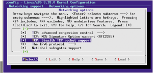 Abbildung 2: Unter &raquo;Networking support -> Networking options&laquo; sind im Linux-Kernel die Einstellungen zum Einschalten von TCP Stealth zu finden.