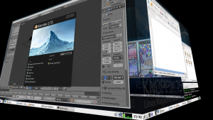 Abbildung 2: Mit Compiz gerät das Umschalten zwischen den virtuellen Desktops zum 3-D-Ereignis.