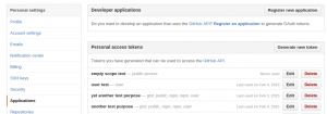 Abbildung 2: Die Github-Seite listet alle bisher generierten Access-Tokens auf.