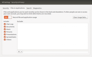 Abbildung 2: Dieser Dialog in den System Settings unter »Security and Privacy« bestimmt, welche Vorgänge der Zeitgeist-Daemon archiviert.