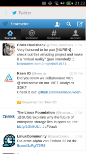 Abbildung 2: Das Ubuntu Phone liefert eine Twitter-Applikation mit aus, die alle übliche Funktionen abdeckt.