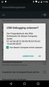 Abbildung 3: Die Verbindung vom Linux-Rechner aus muss man auf dem Handy aus Sicherheitsgründen bestätigen.