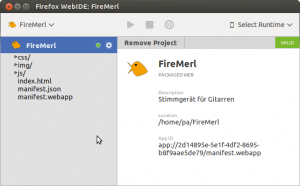 Abbildung 3: Die Web-IDE von Firefox mit dem geöffneten Projekt Firemerl.