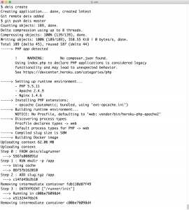 Abbildung 3: Von der Application zum fertigen Container in wenigen Sekunden: »git push« macht's möglich. Ein GUI fehlt Deis allerdings bis heute.
