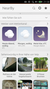 Abbildung 3: Der Scope namens &raquo;NearBy&laquo; zeigt unter anderem Restaurants und Wikipedia-Infos passend zum aktuellen Standort.
